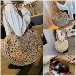 hand woven round shoulder bag – bohemian summer handbag for women