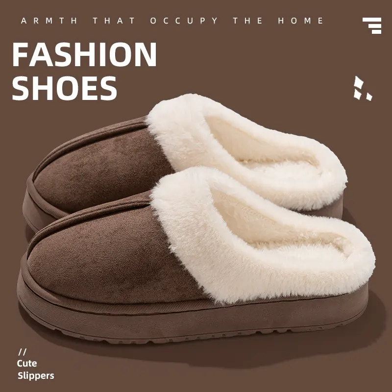 high end cotton slippers for couples in autumn and winter indoor cotton slippers for home non slip thick soled plush warm couple slippers High-end cotton slippers for couples in autumn and winter indoor cotton slippers for home non-slip thick-soled plush warm couple slippers