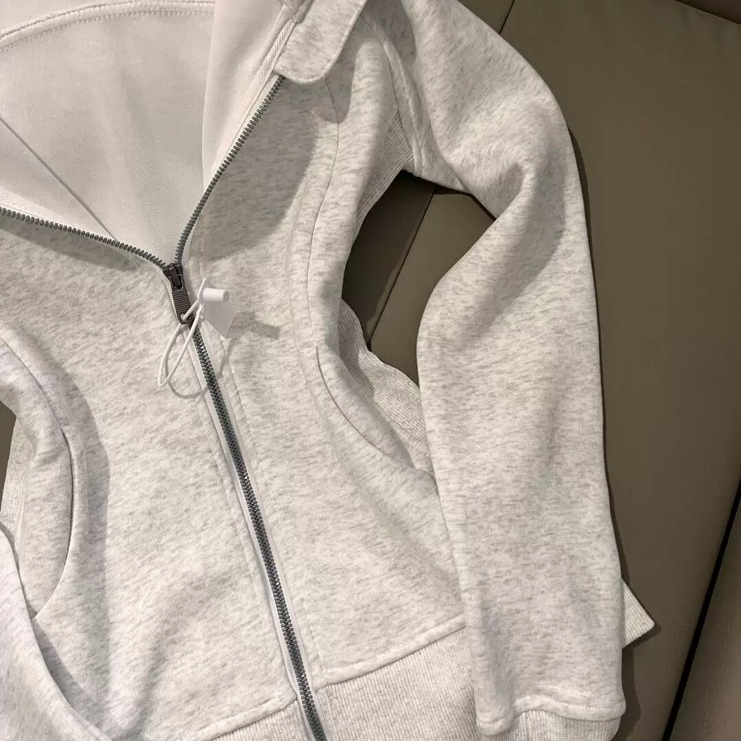 american gray right shoulder slim fit spring wear sweatshirt waist coat women's spring and autumn 2026 new hooded top American gray right shoulder slim fit spring wear sweatshirt waist coat women's spring and autumn 2026 new hooded top