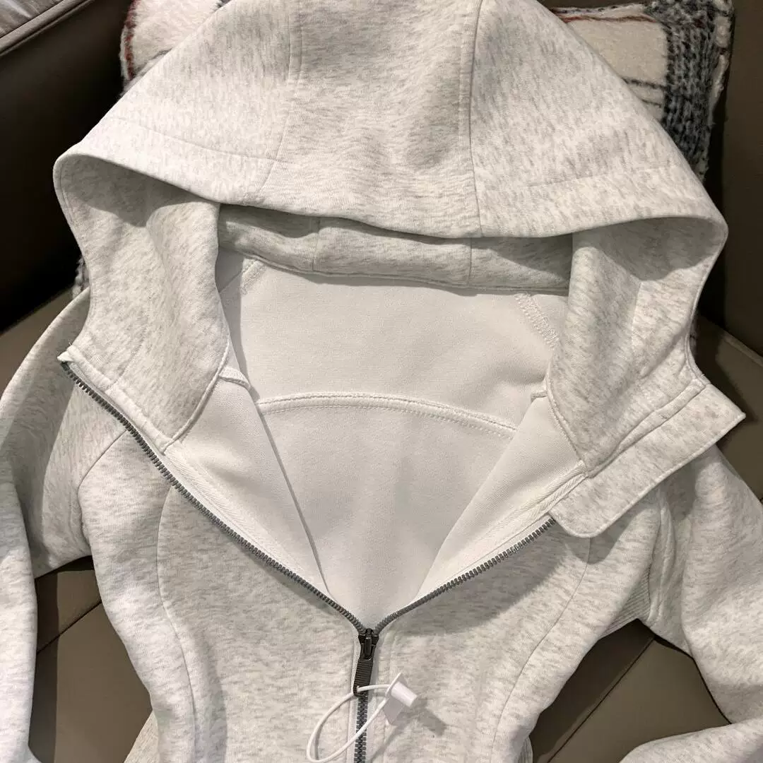 american gray right shoulder slim fit spring wear sweatshirt waist coat women's spring and autumn 2026 new hooded top American gray right shoulder slim fit spring wear sweatshirt waist coat women's spring and autumn 2026 new hooded top