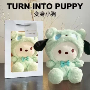 Transformed into a white bear, big-eared dog plush toy, green dog doll, doll, birthday gift for children and girlfriends