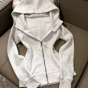 American gray right shoulder slim fit spring wear sweatshirt waist coat women's spring and autumn 2026 new hooded top