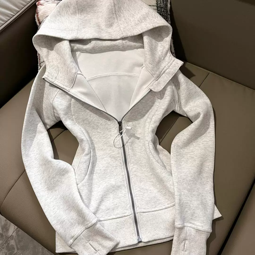 american gray right shoulder slim fit spring wear sweatshirt waist coat women's spring and autumn 2026 new hooded top American gray right shoulder slim fit spring wear sweatshirt waist coat women's spring and autumn 2026 new hooded top